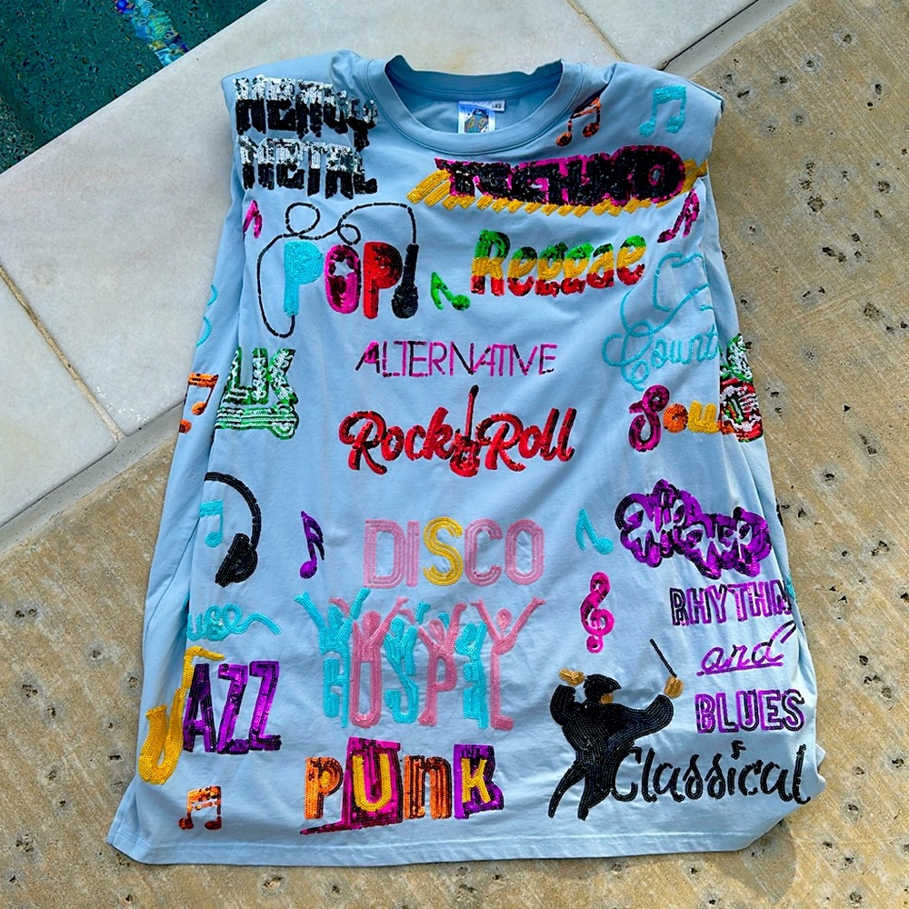 QUEEN OF SPARKLES Music All Over shoulder pd tank dress